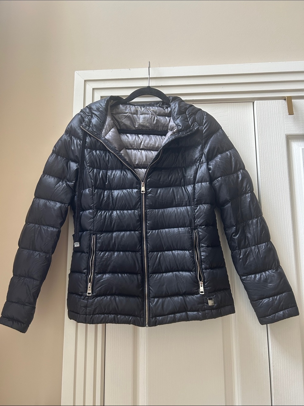 Andrew Marc Women's Black Quilted Packable Down Puffer Jacket with Hood